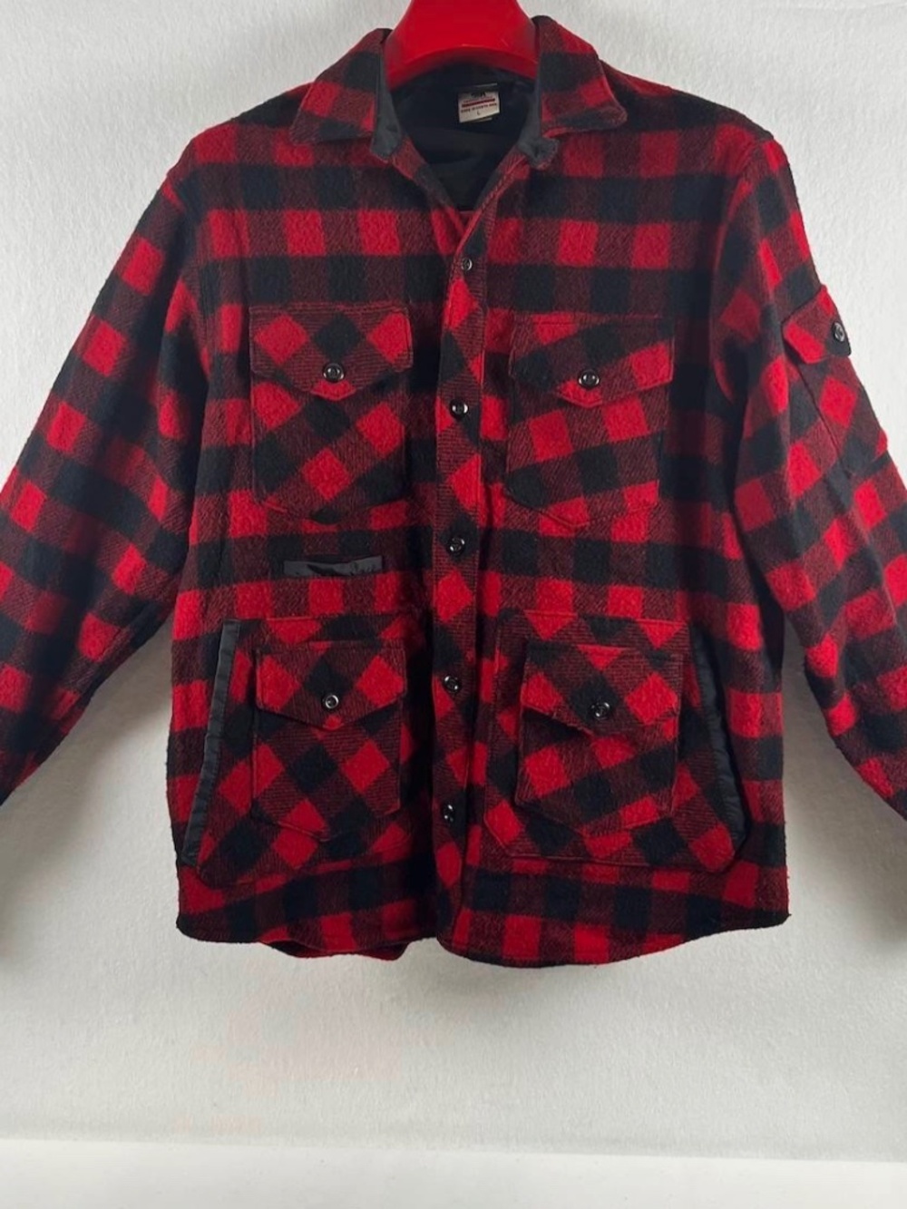 Birdwell Beach Britches Sportsman Jacket Men's L Red Black Buffalo Plaid USA